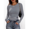 image:imageANRABESS Womens Long Sleeve Shirts Ruched Fitted TopsNavy White Stripes