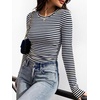 image:imageANRABESS Womens Long Sleeve Shirts Ruched Fitted TopsNavy White Stripes
