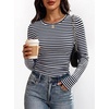 image:imageANRABESS Womens Long Sleeve Shirts Ruched Fitted TopsNavy White Stripes