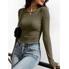 image:imageANRABESS Womens Long Sleeve Shirts Ruched Fitted TopsOlive Green