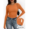 image:imageANRABESS Womens Long Sleeve Shirts Ruched Fitted TopsOrange