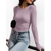 image:imageANRABESS Womens Long Sleeve Shirts Ruched Fitted TopsPurple