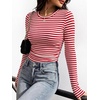 image:imageANRABESS Womens Long Sleeve Shirts Ruched Fitted TopsRed White Stripe