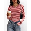 image:imageANRABESS Womens Long Sleeve Shirts Ruched Fitted TopsRed White Stripe
