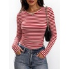 image:imageANRABESS Womens Long Sleeve Shirts Ruched Fitted TopsRed White Stripe
