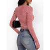 image:imageANRABESS Womens Long Sleeve Shirts Ruched Fitted TopsRed White Stripe