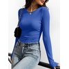 image:imageANRABESS Womens Long Sleeve Shirts Ruched Fitted TopsRoyal Blue