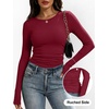 image:imageANRABESS Womens Long Sleeve Shirts Ruched Fitted TopsWine Red