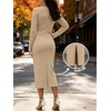 image:imageANRABESS Womens Long Sleeve WrinkleFree Fall Tie Waist Midi DressAlmond