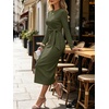image:imageANRABESS Womens Long Sleeve WrinkleFree Fall Tie Waist Midi DressArmy Green