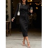 image:imageANRABESS Womens Long Sleeve WrinkleFree Fall Tie Waist Midi DressBlack