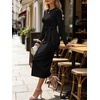 image:imageANRABESS Womens Long Sleeve WrinkleFree Fall Tie Waist Midi DressBlack