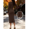 image:imageANRABESS Womens Long Sleeve WrinkleFree Fall Tie Waist Midi DressBrown