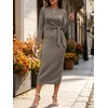 image:imageANRABESS Womens Long Sleeve WrinkleFree Fall Tie Waist Midi DressCoffee Grey