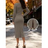 image:imageANRABESS Womens Long Sleeve WrinkleFree Fall Tie Waist Midi DressCoffee Grey
