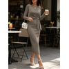 image:imageANRABESS Womens Long Sleeve WrinkleFree Fall Tie Waist Midi DressCoffee Grey