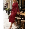 image:imageANRABESS Womens Long Sleeve WrinkleFree Fall Tie Waist Midi DressDark Red