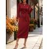 image:imageANRABESS Womens Long Sleeve WrinkleFree Fall Tie Waist Midi DressDark Red
