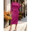 image:imageANRABESS Womens Long Sleeve WrinkleFree Fall Tie Waist Midi DressHot Pink