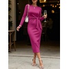 image:imageANRABESS Womens Long Sleeve WrinkleFree Fall Tie Waist Midi DressHot Pink
