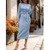 image:imageANRABESS Womens Long Sleeve WrinkleFree Fall Tie Waist Midi DressLight Blue