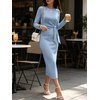 image:imageANRABESS Womens Long Sleeve WrinkleFree Fall Tie Waist Midi DressLight Blue