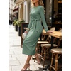 image:imageANRABESS Womens Long Sleeve WrinkleFree Fall Tie Waist Midi DressLight Green