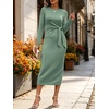 image:imageANRABESS Womens Long Sleeve WrinkleFree Fall Tie Waist Midi DressLight Green