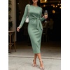 image:imageANRABESS Womens Long Sleeve WrinkleFree Fall Tie Waist Midi DressLight Green