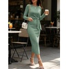 image:imageANRABESS Womens Long Sleeve WrinkleFree Fall Tie Waist Midi DressLight Green