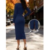 image:imageANRABESS Womens Long Sleeve WrinkleFree Fall Tie Waist Midi DressNavy Blue