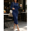 image:imageANRABESS Womens Long Sleeve WrinkleFree Fall Tie Waist Midi DressNavy Blue