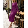 image:imageANRABESS Womens Long Sleeve WrinkleFree Fall Tie Waist Midi DressPurple Red