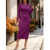 image:imageANRABESS Womens Long Sleeve WrinkleFree Fall Tie Waist Midi DressPurple Red