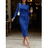 image:imageANRABESS Womens Long Sleeve WrinkleFree Fall Tie Waist Midi DressRoyal Blue