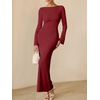 image:imageANRABESS Womens Ribbed Fall Long Sleeve Bodycon Maxi DressBurgundy Red