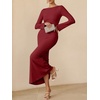 image:imageANRABESS Womens Ribbed Fall Long Sleeve Bodycon Maxi DressBurgundy Red