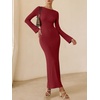 image:imageANRABESS Womens Ribbed Fall Long Sleeve Bodycon Maxi DressBurgundy Red