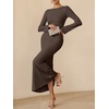 image:imageANRABESS Womens Ribbed Fall Long Sleeve Bodycon Maxi DressCoffee