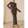 image:imageANRABESS Womens Ribbed Fall Long Sleeve Bodycon Maxi DressCoffee