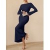 image:imageANRABESS Womens Ribbed Fall Long Sleeve Bodycon Maxi DressNavy Blue