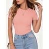 image:imageANRABESS Womens Ribbed Short Sleeve Tops Basic Tee ShirtsCoral