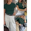 image:imageANRABESS Womens Ribbed Short Sleeve Tops Basic Tee ShirtsForest Green