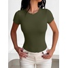 image:imageANRABESS Womens Short Sleeve Crew Neck BodysuitArmy Green