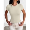 image:imageANRABESS Womens Short Sleeve Crew Neck BodysuitBeige