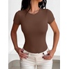 image:imageANRABESS Womens Short Sleeve Crew Neck BodysuitBrown