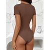 image:imageANRABESS Womens Short Sleeve Crew Neck BodysuitBrown