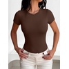image:imageANRABESS Womens Short Sleeve Crew Neck BodysuitCoffee