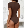 image:imageANRABESS Womens Short Sleeve Crew Neck BodysuitCoffee
