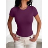 image:imageANRABESS Womens Short Sleeve Crew Neck BodysuitDark Magenta